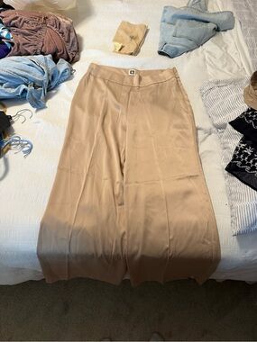 Anne Klein Light Beige Satin Trousers